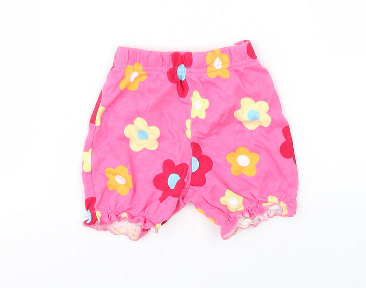 Preworn Girls Pink Floral Cropped Trousers Size 3-6 Months