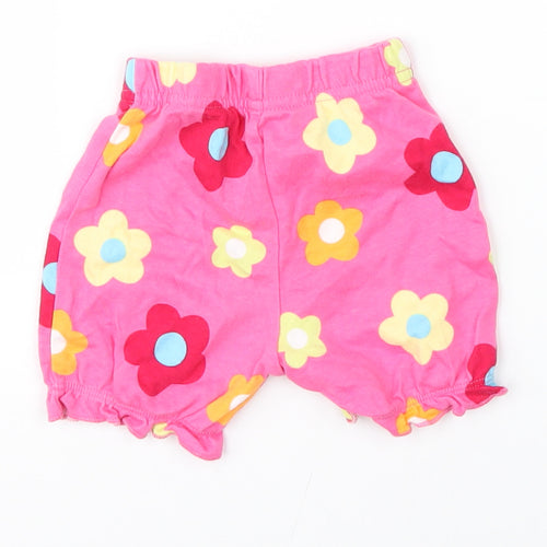 Preworn Girls Pink Floral  Cropped Trousers Size 3-6 Months