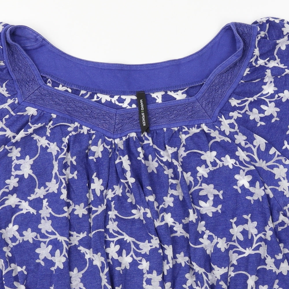 Marks and Spencer Womens Blue Floral  Basic Blouse Size 16