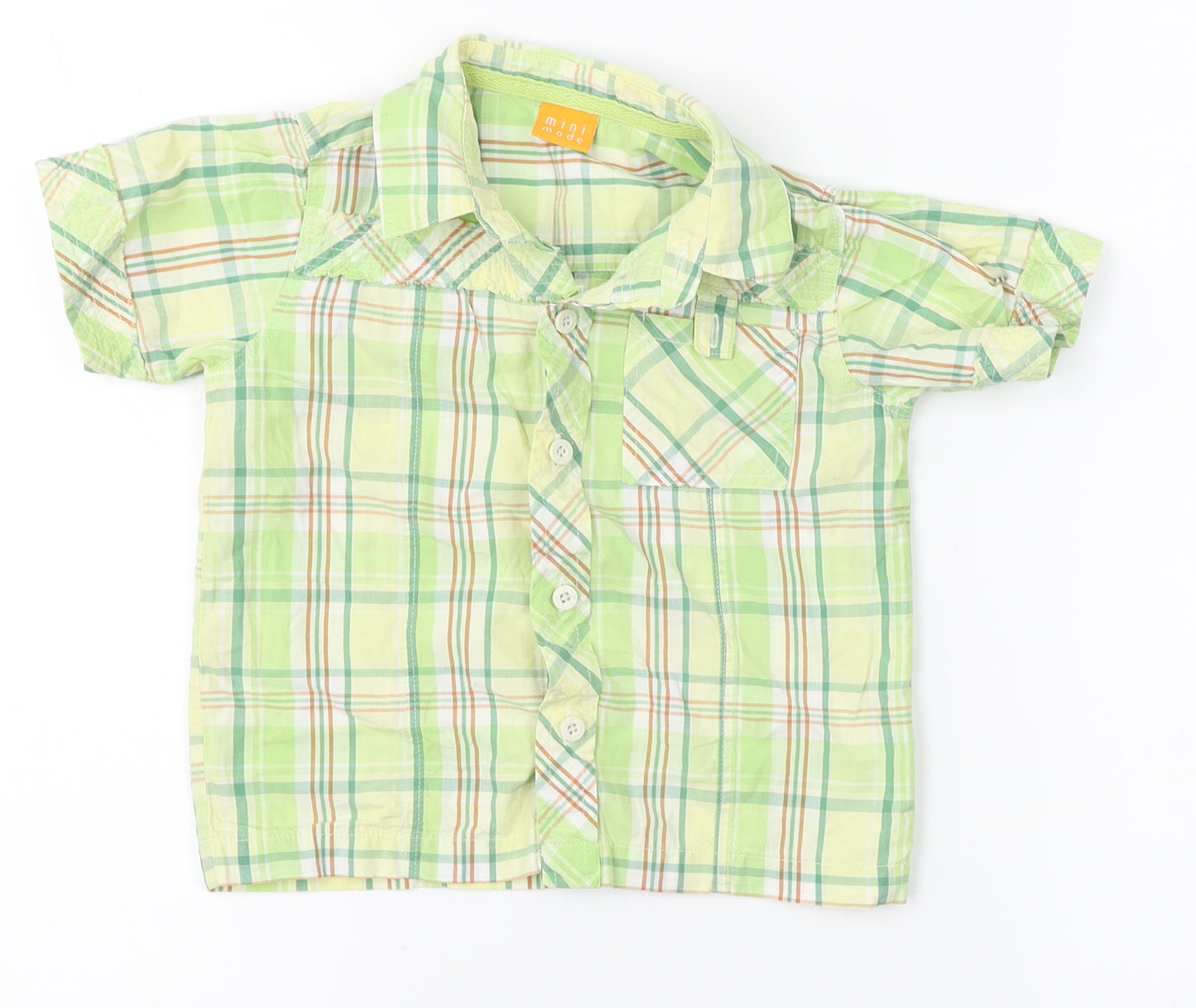 mini mode Boys Green Plaid  Basic Button-Up Size 18-24 Months