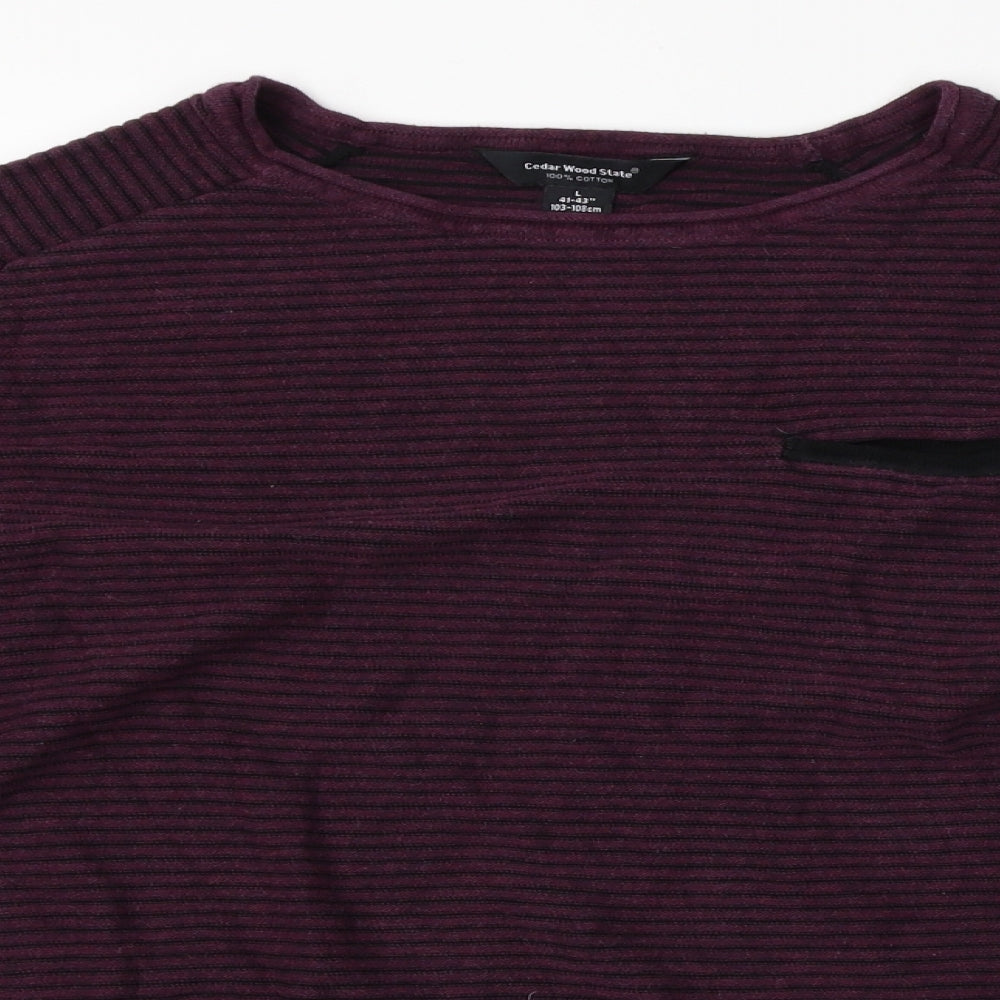 Cedar Wood State Mens Red Striped  Pullover Jumper Size L