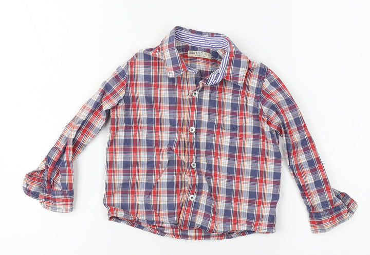 M&S Boys Blue Plaid  Basic Button-Up Size 2-3 Years