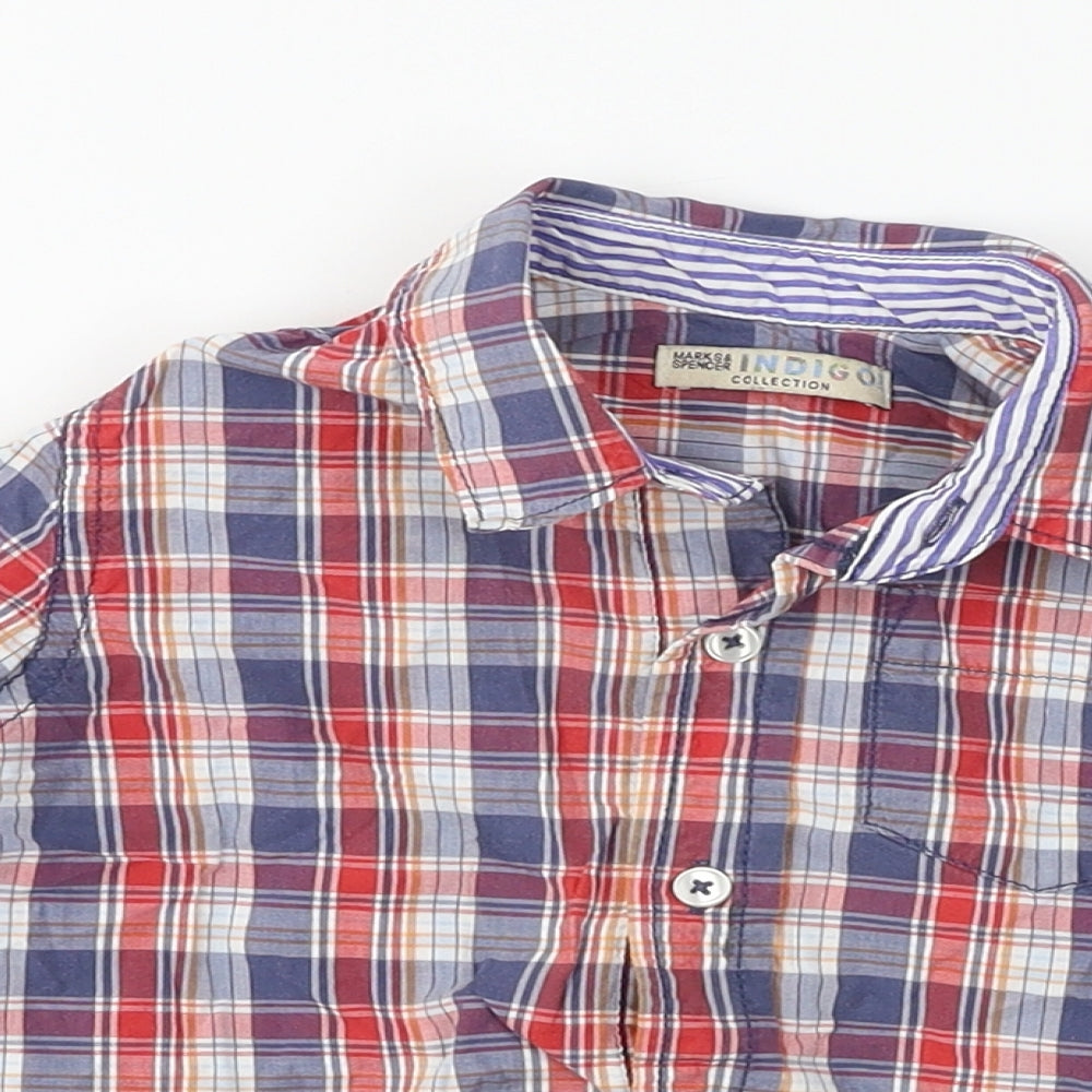 M&S Boys Blue Plaid  Basic Button-Up Size 2-3 Years
