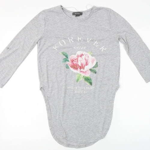 Primark Womens Grey Floral  Basic T-Shirt Size S