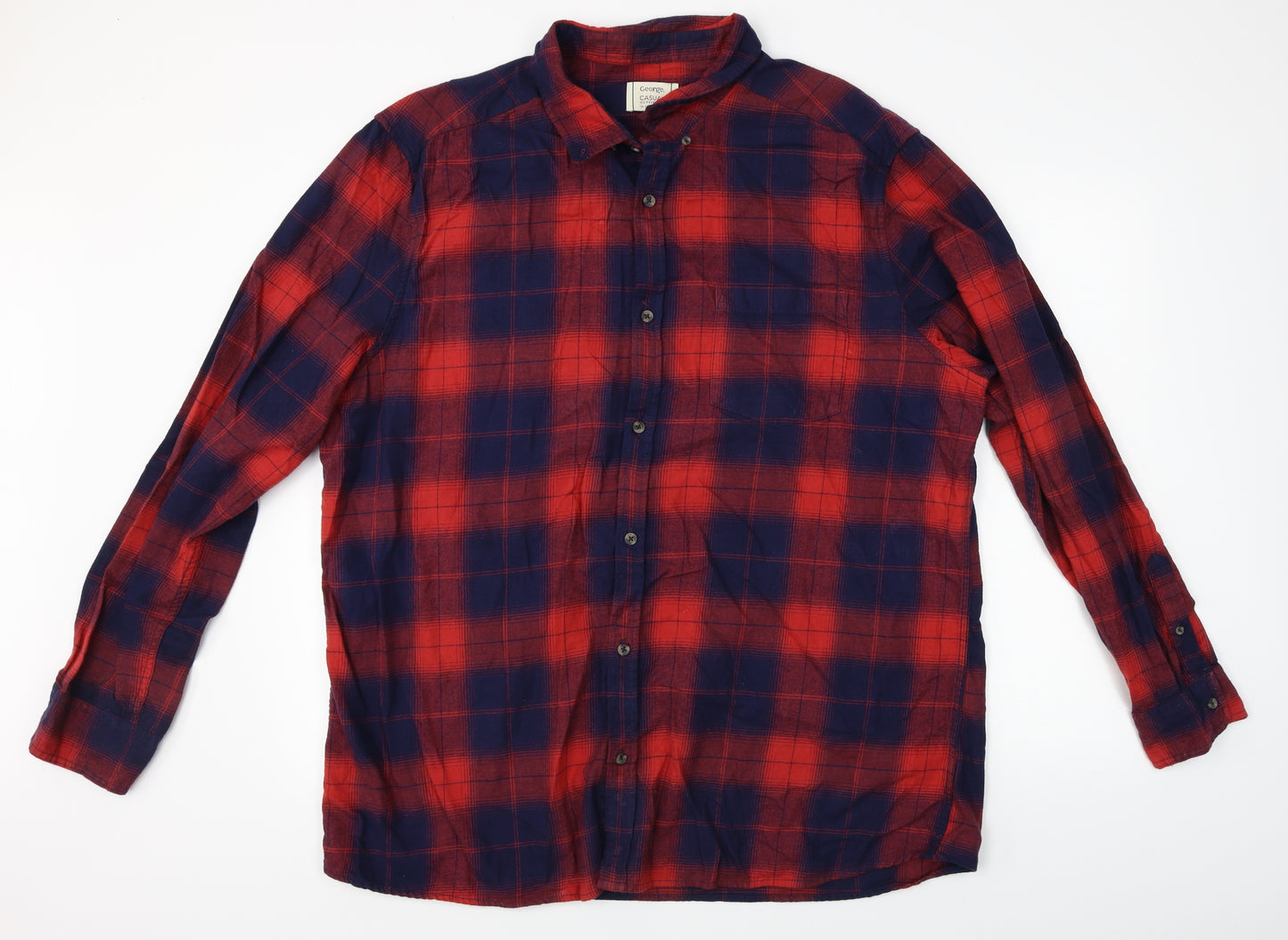 George Mens Red Plaid   Button-Up Size 2XL
