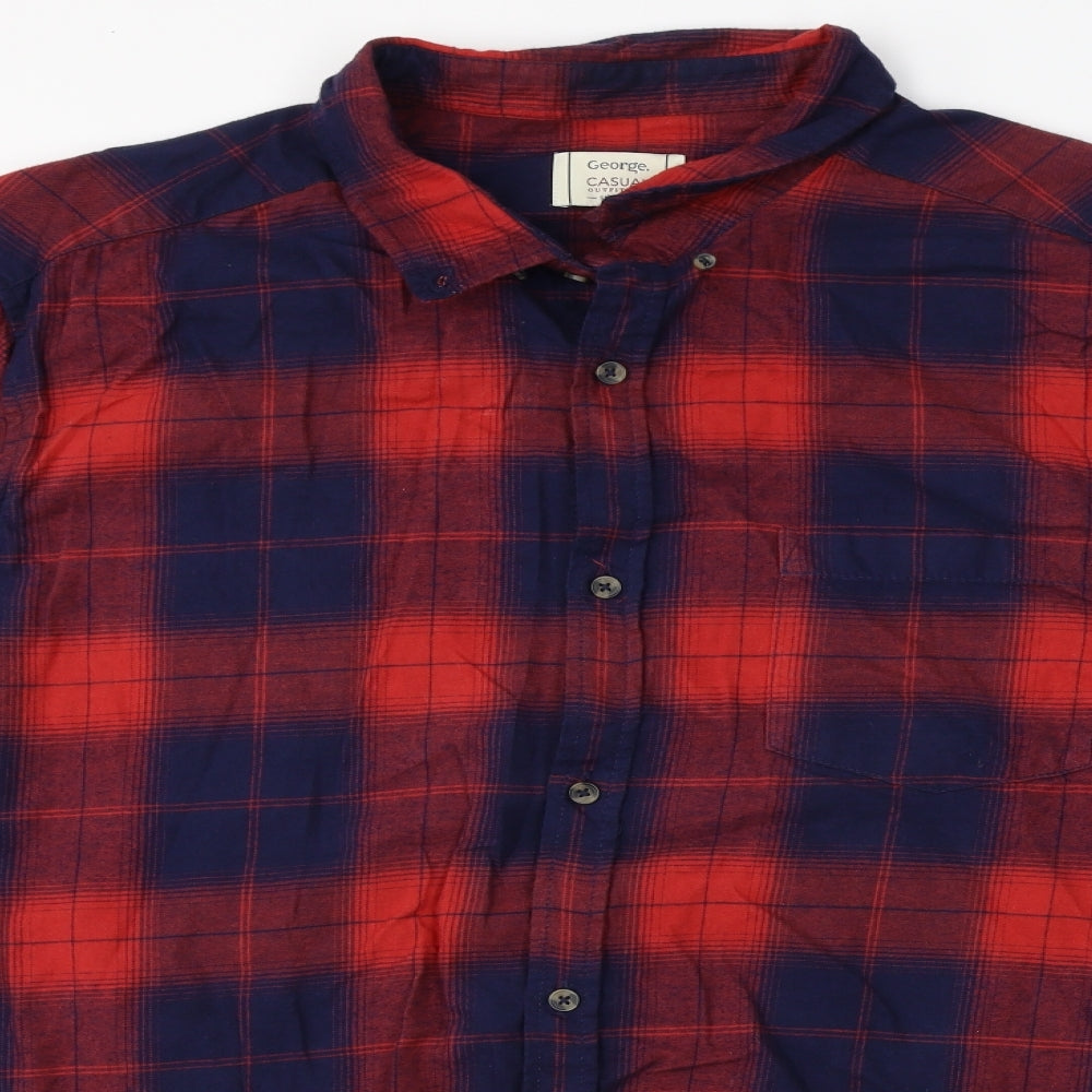 George Mens Red Plaid   Button-Up Size 2XL