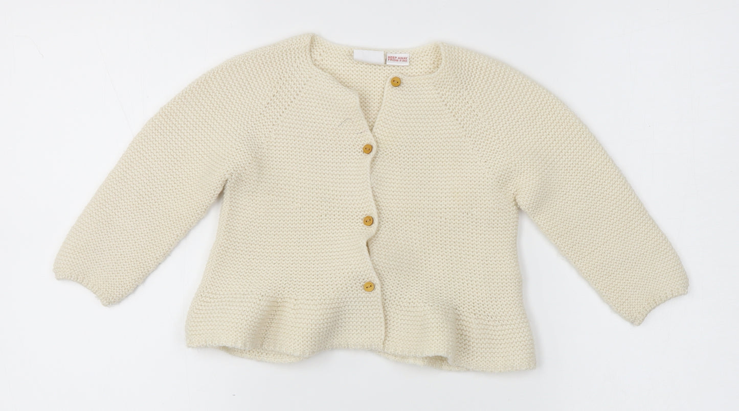 Zara Girls White  Knit Cardigan Jumper Size 12-18 Months