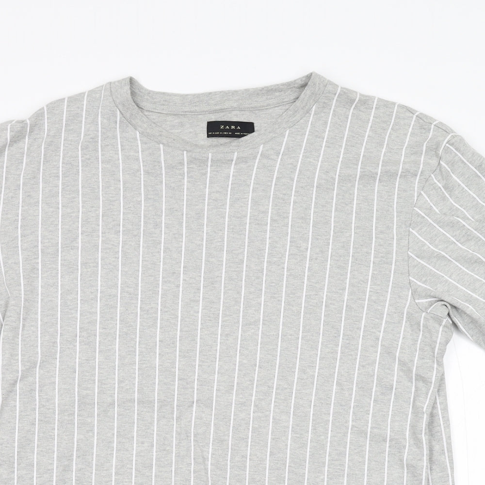 Zara Mens Grey Striped   T-Shirt Size M