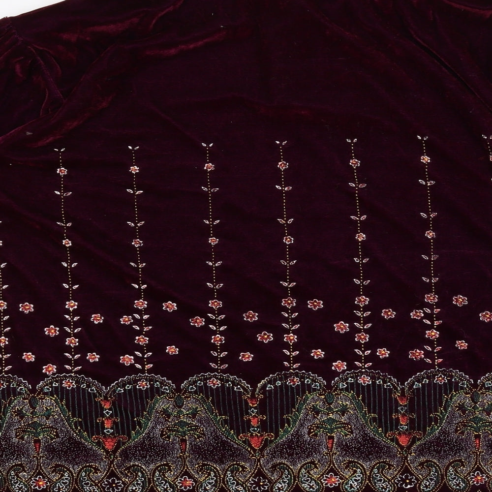 Preworn Womens Purple Floral Velvet Basic Button-Up Size L