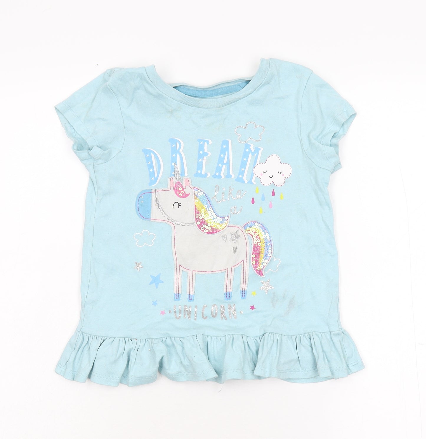 George Girls Blue   Basic T-Shirt Size 6-7 Years  - Unicorn