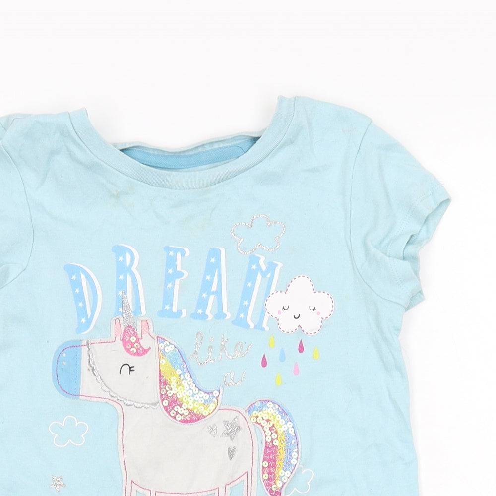 George Girls Blue   Basic T-Shirt Size 6-7 Years  - Unicorn