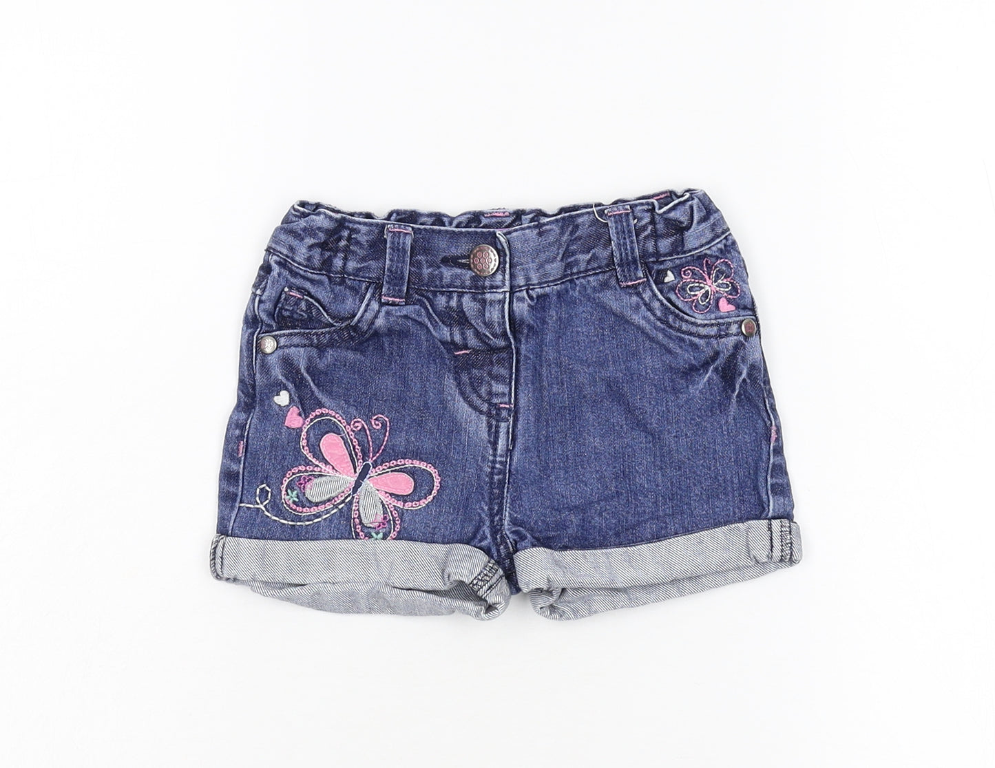 F&F Girls Blue  Denim Cropped Trousers Size 18-24 Months  - Butterfly Shorts