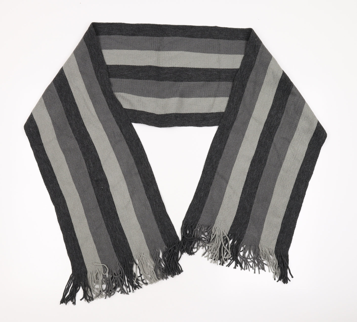 Preworn  Grey Striped Knit Scarf  One Size