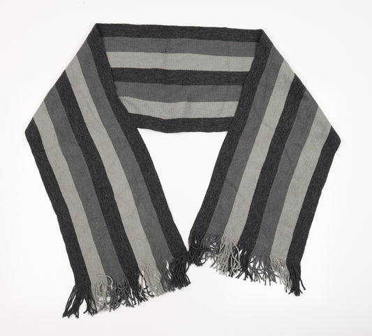 Front view of Preworn Grey Striped Knit Scarf One Size