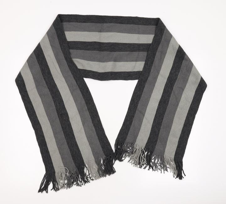 Preworn Grey Striped Knit Scarf One Size