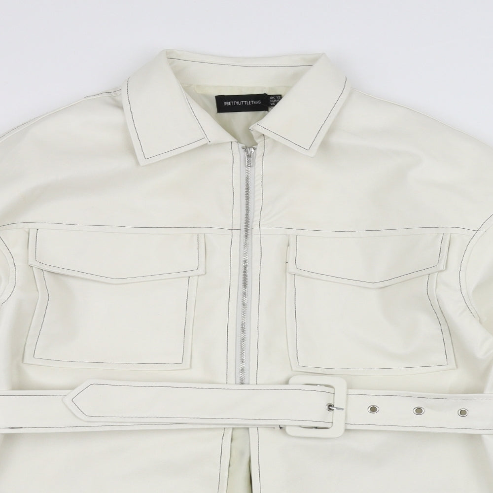 PRETTYLITTLETHING Womens White   Jacket  Size 12  - Belted