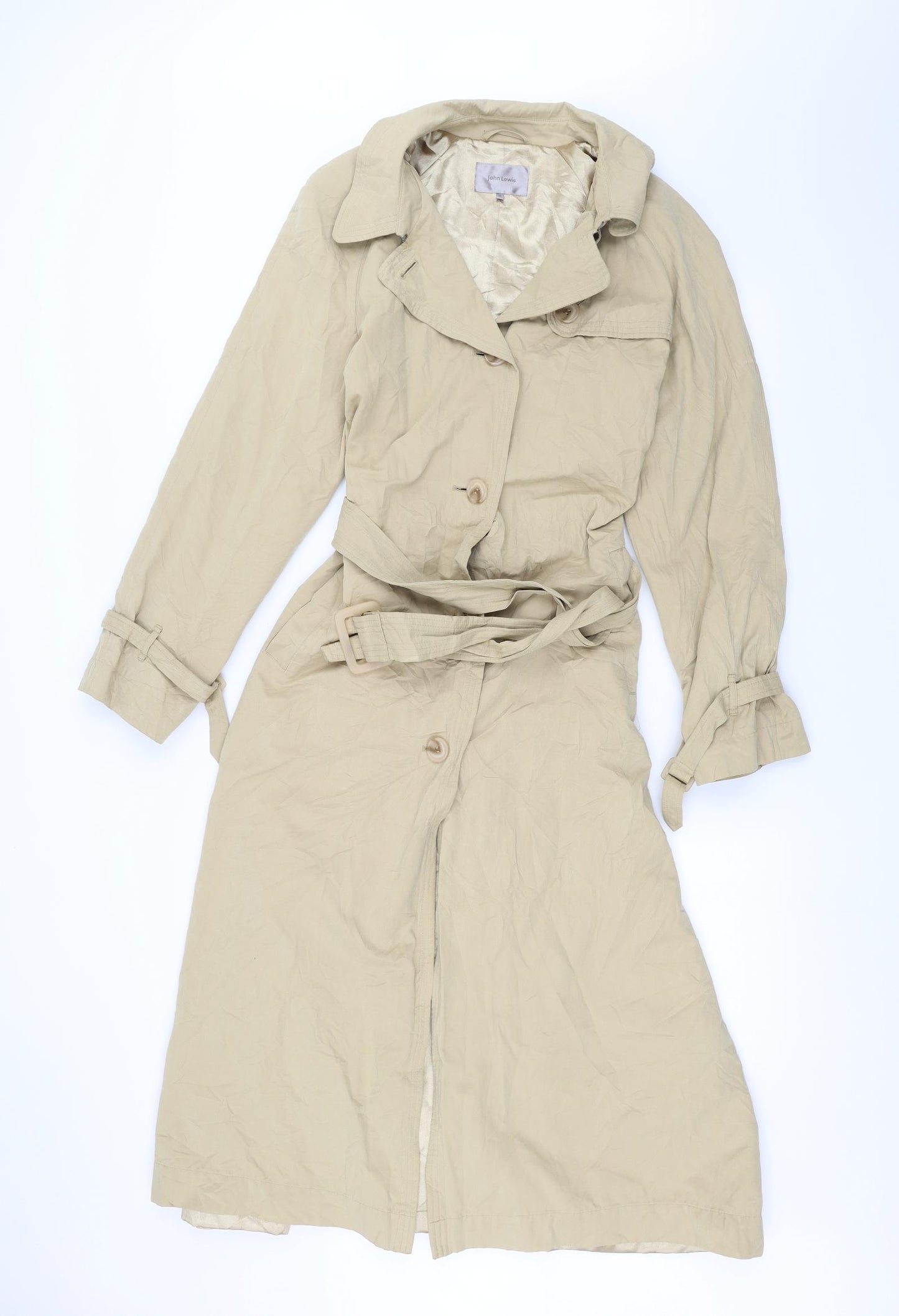 John Lewis Womens Beige   Overcoat Coat Size 14  - Belted