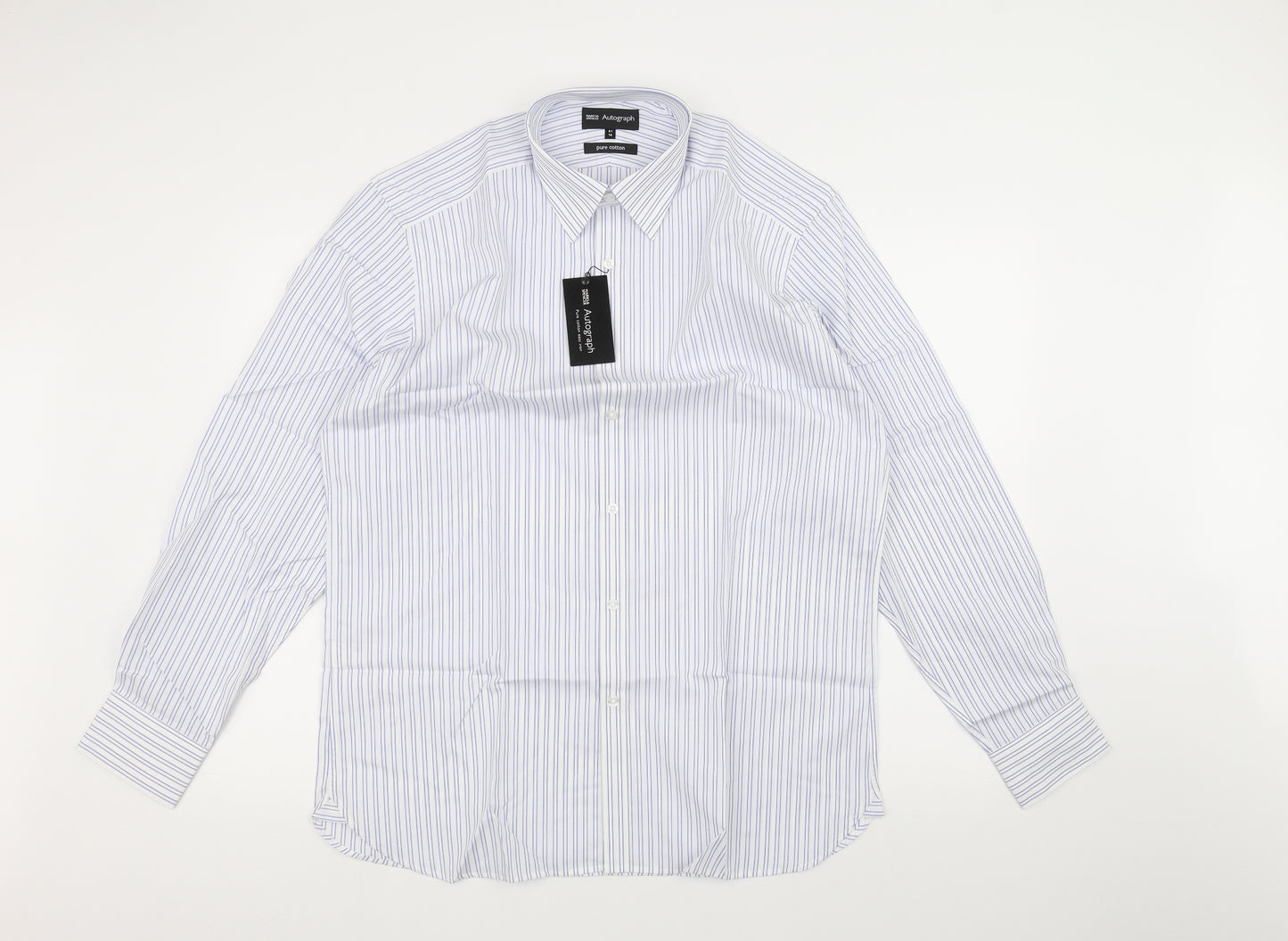 Marks and Spencer Mens White Striped   Dress Shirt Size 16