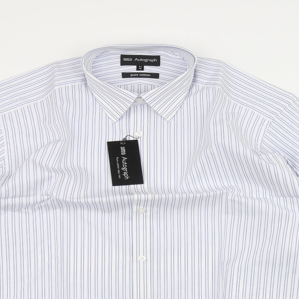 Marks and Spencer Mens White Striped   Dress Shirt Size 16