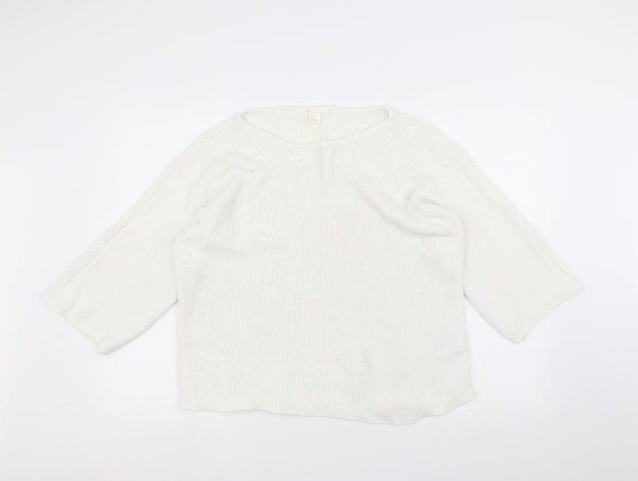 H&M Womens White  Knit Pullover Jumper Size M