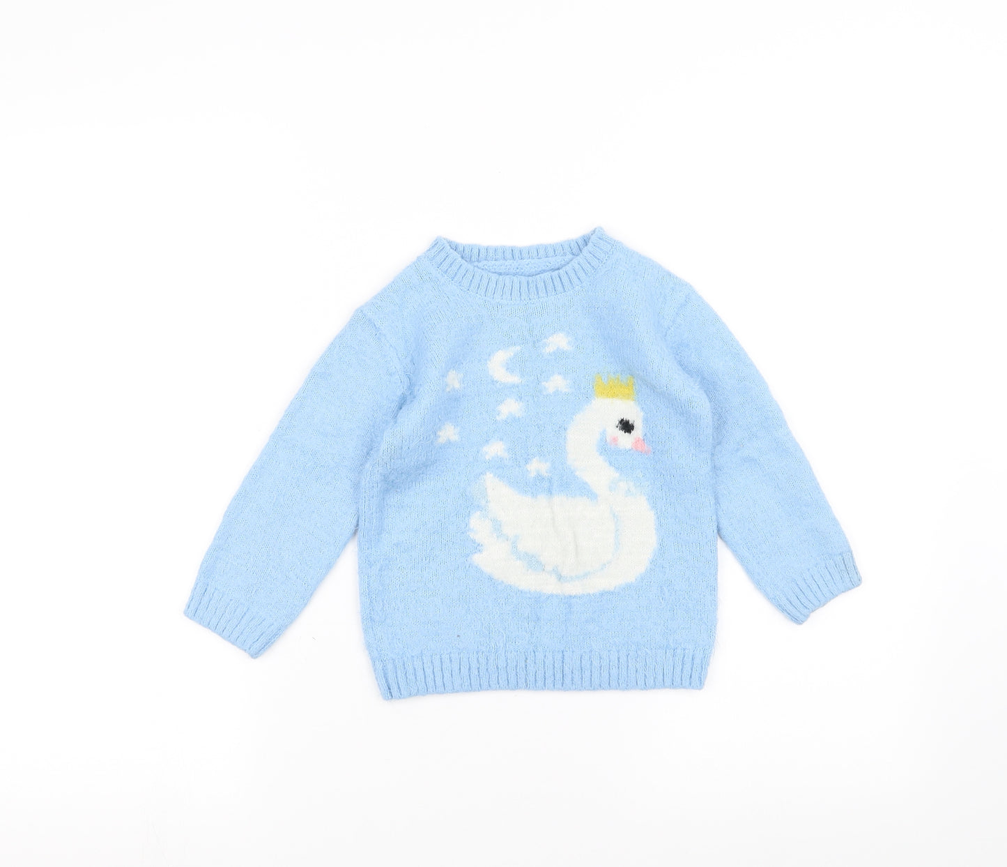Matalan Girls Blue  Knit Pullover Jumper Size 3-4 Years  - Swan