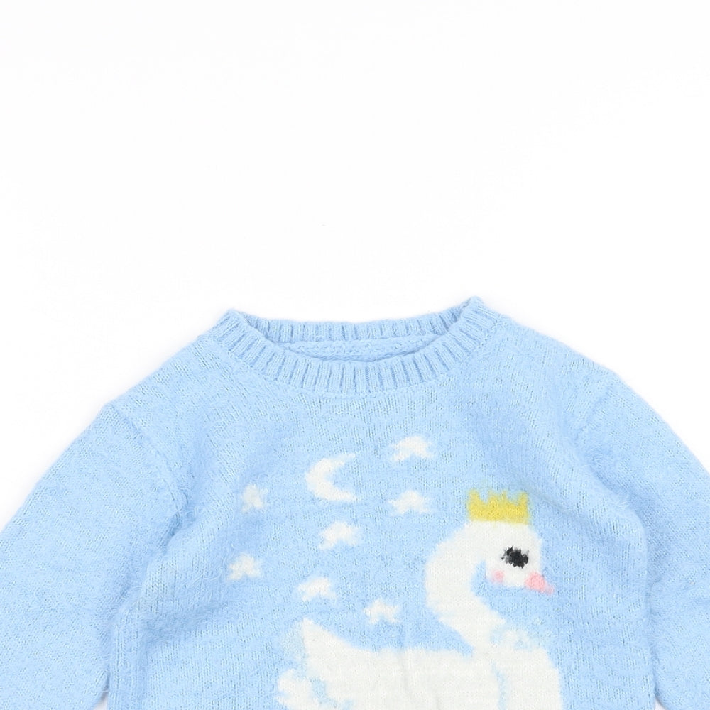 Matalan Girls Blue  Knit Pullover Jumper Size 3-4 Years  - Swan