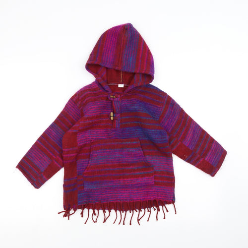 Preworn Girls Red Striped  Pullover Hoodie Size L