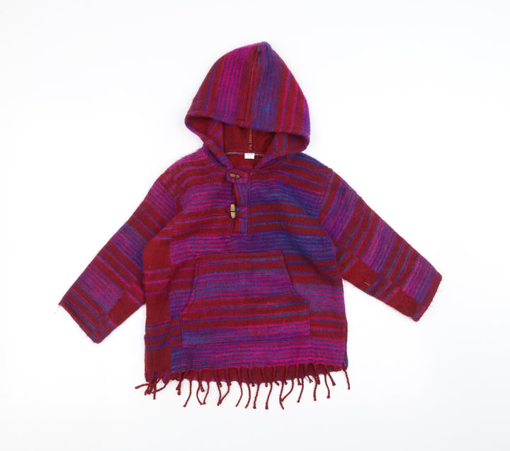 Preworn Girls Red Striped  Pullover Hoodie Size L