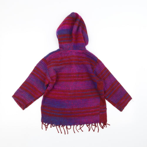 Preworn Girls Red Striped  Pullover Hoodie Size L