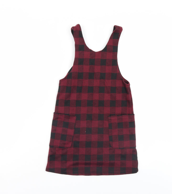 Nutmeg Girls Red Check Pinafore/Dungaree Dress