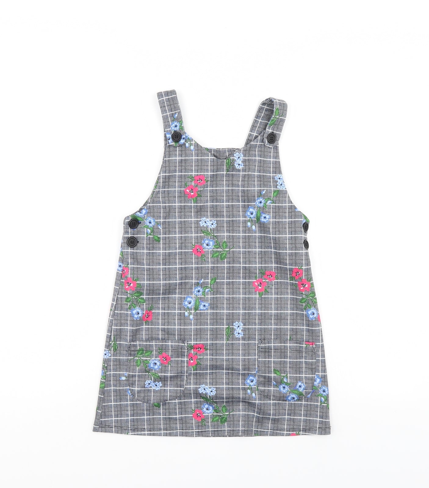 TU Girls Grey Check  Pinafore/Dungaree Dress  Size 8 Years