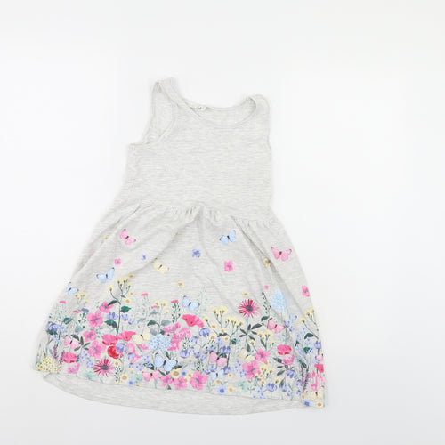 H&M Girls Grey Floral  Tank Dress  Size 7-8 Years