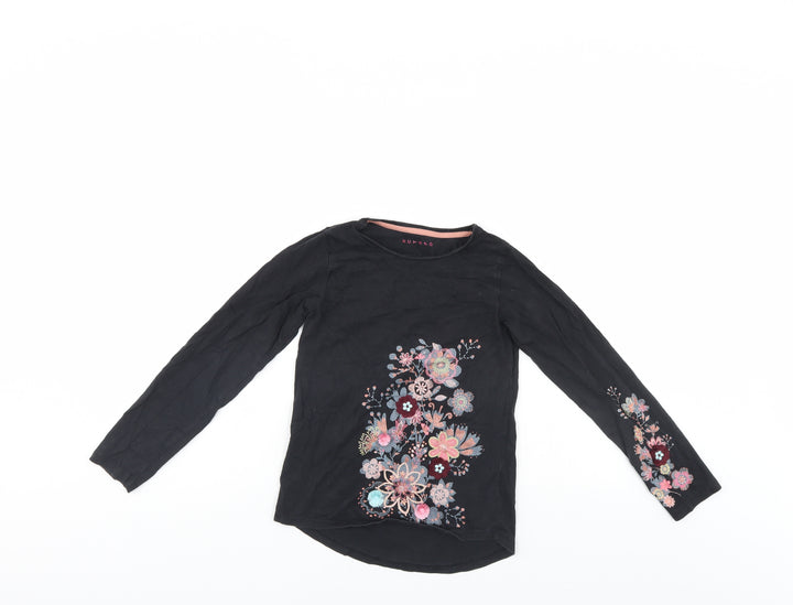 Nutmeg Girls Black Floral Pullover Jumper Size 9-10 Years
