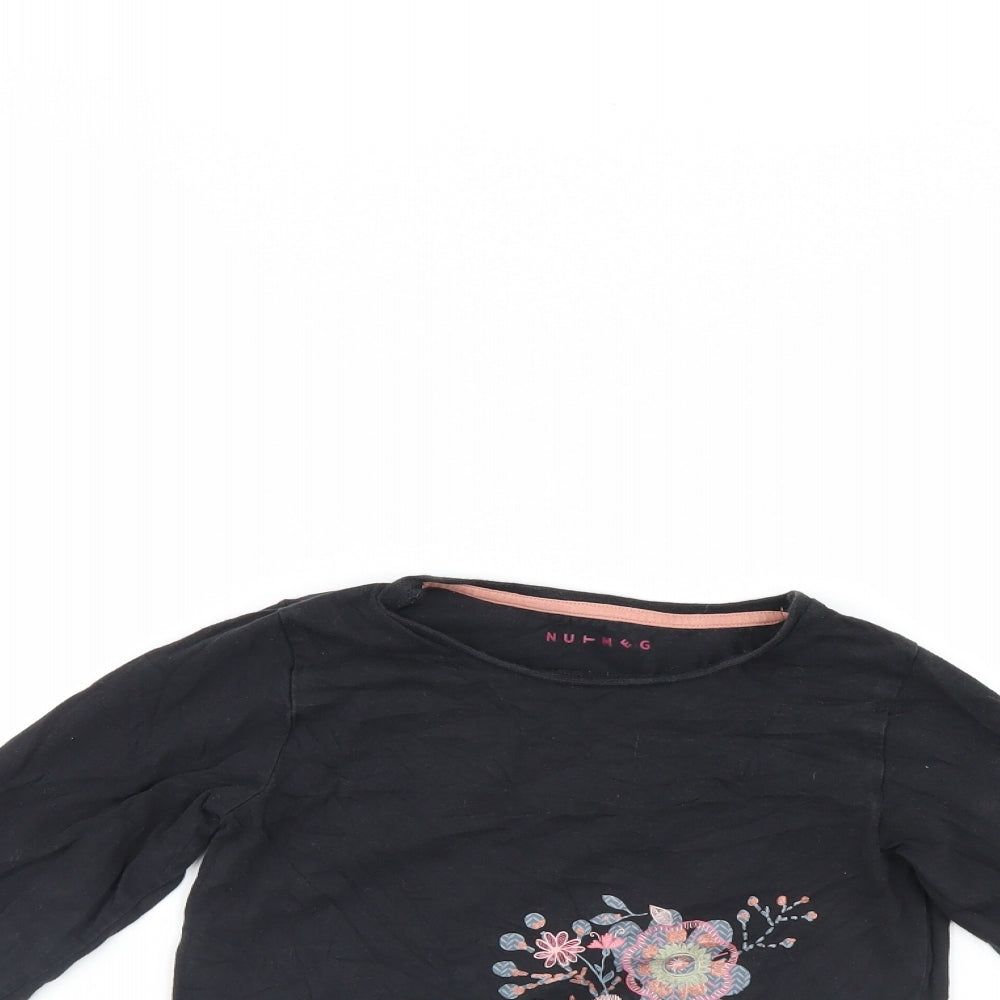 Nutmeg Girls Black Floral  Pullover Jumper Size 9-10 Years