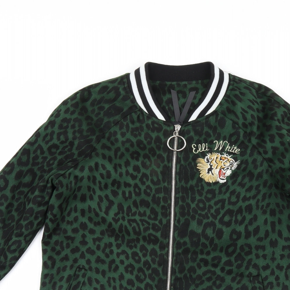 Elli White Womens Green Animal Print  Jacket  Size S