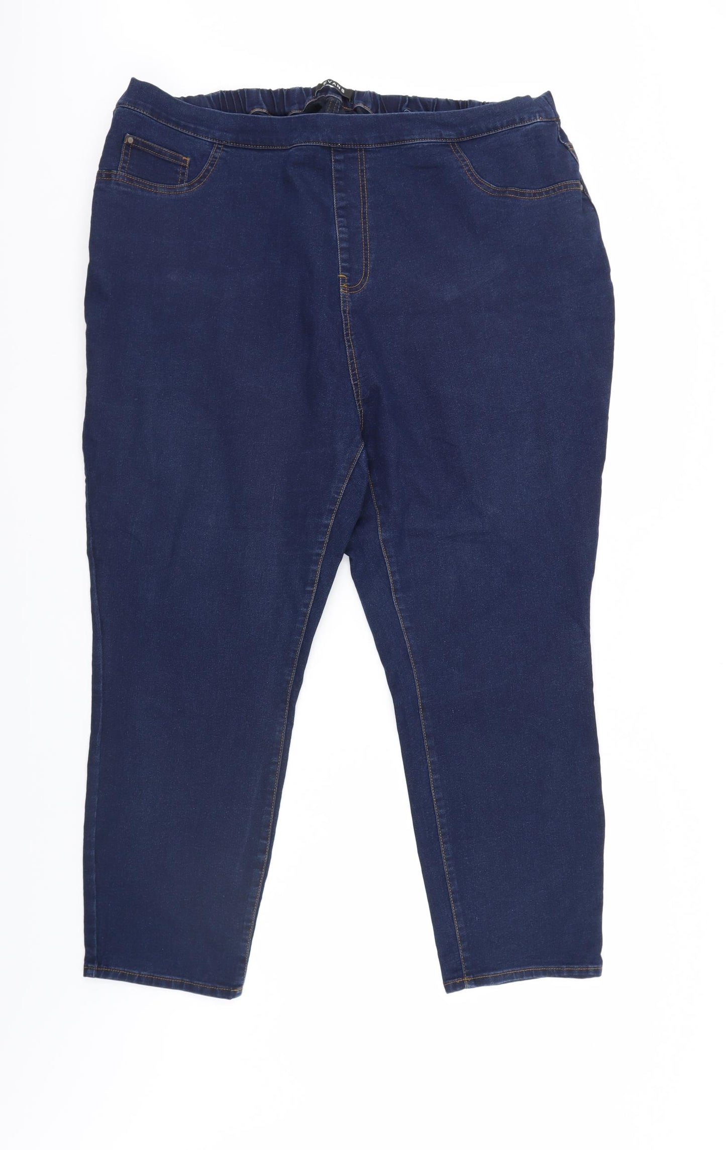 Evans Womens Blue  Denim Straight Jeans Size 26 L27 in - Elastic Waist