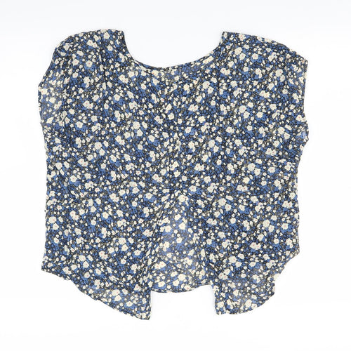 Dylan & Rose Womens Blue Floral  Basic Blouse Size 10  - OPEN BACK