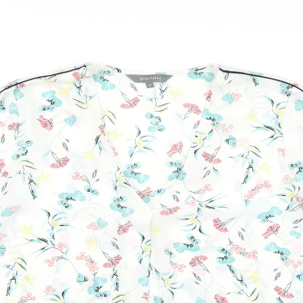 Principles Womens White Floral  Basic Blouse Size 14