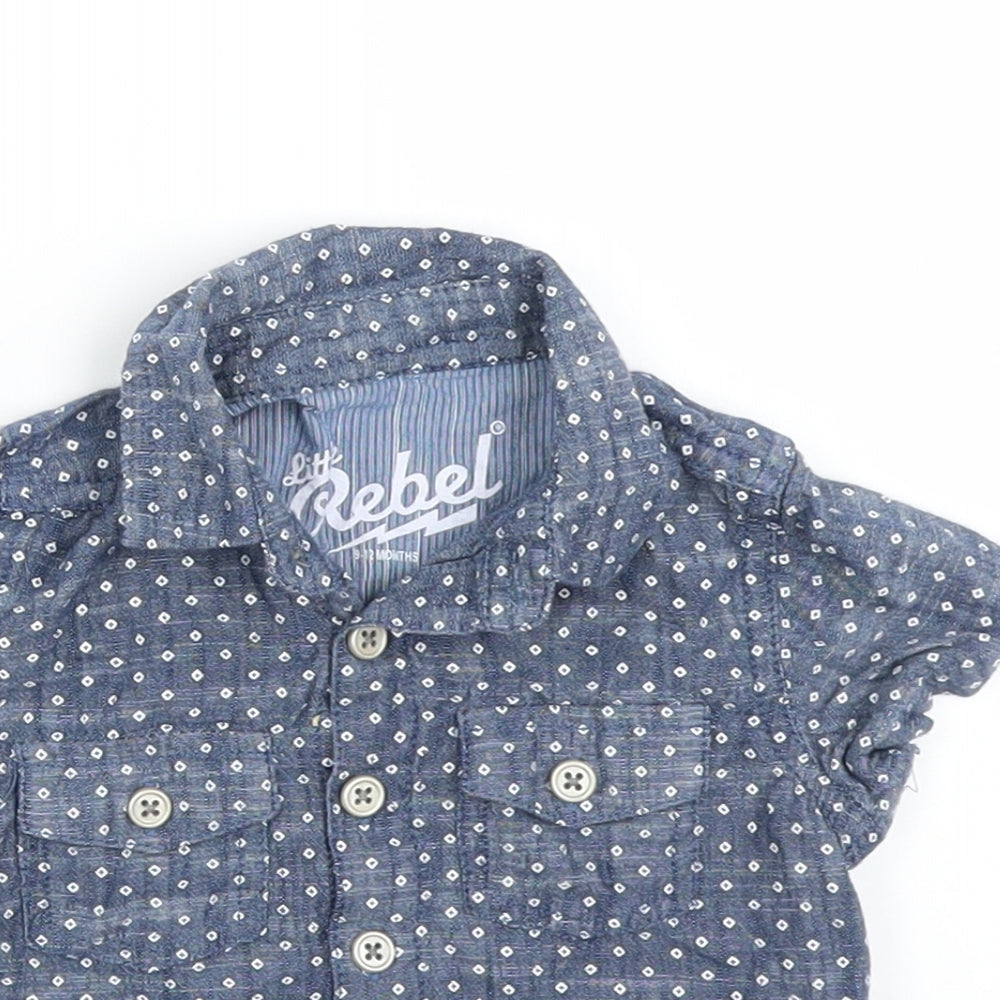 Rebel Baby Blue Polka Dot  Basic Button-Up Size 9-12 Months