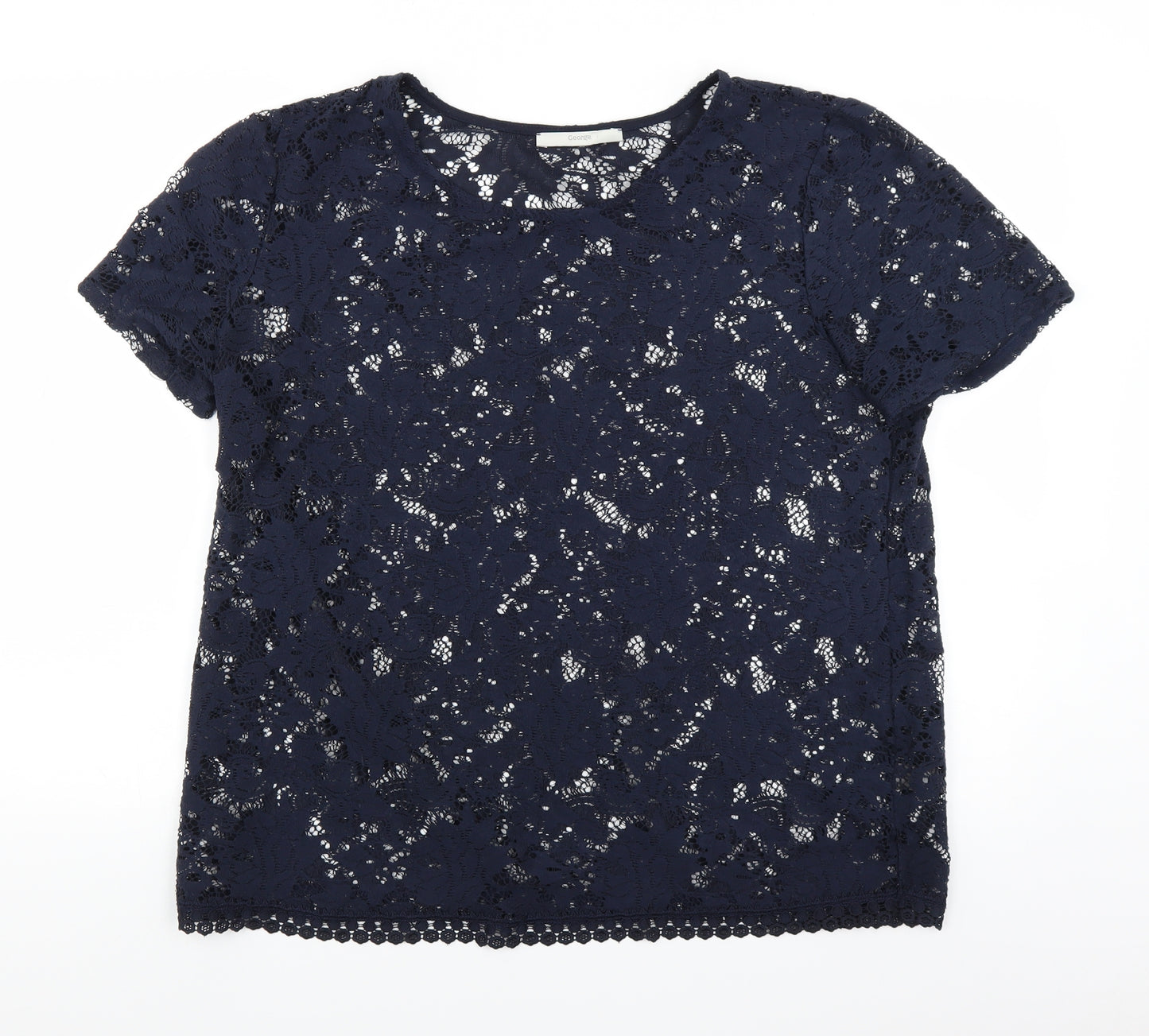 George Womens Blue  Lace Basic T-Shirt Size 16