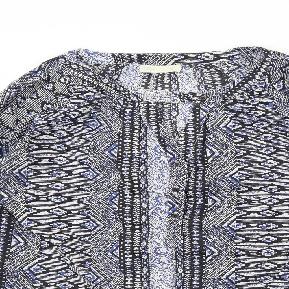 CHA CHA Womens Blue Geometric  Basic Blouse Size L