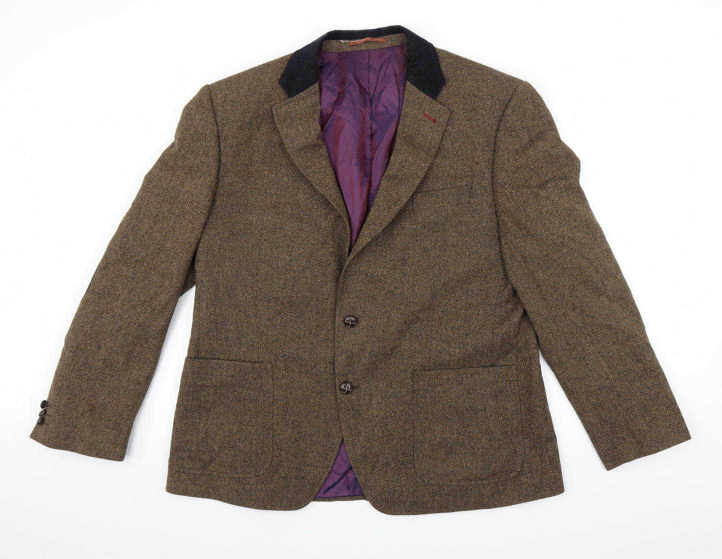 Marks and Spencer Mens Brown  Tweed Jacket Suit Jacket Size 44  - contrast collar