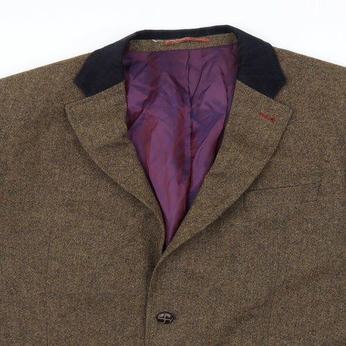 Marks and Spencer Mens Brown  Tweed Jacket Suit Jacket Size 44  - contrast collar