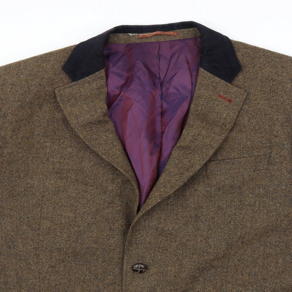 Marks and Spencer Mens Brown  Tweed Jacket Suit Jacket Size 44  - contrast collar