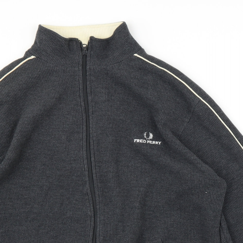 Fred Perry Mens Grey  Knit Full Zip Sweatshirt Size L