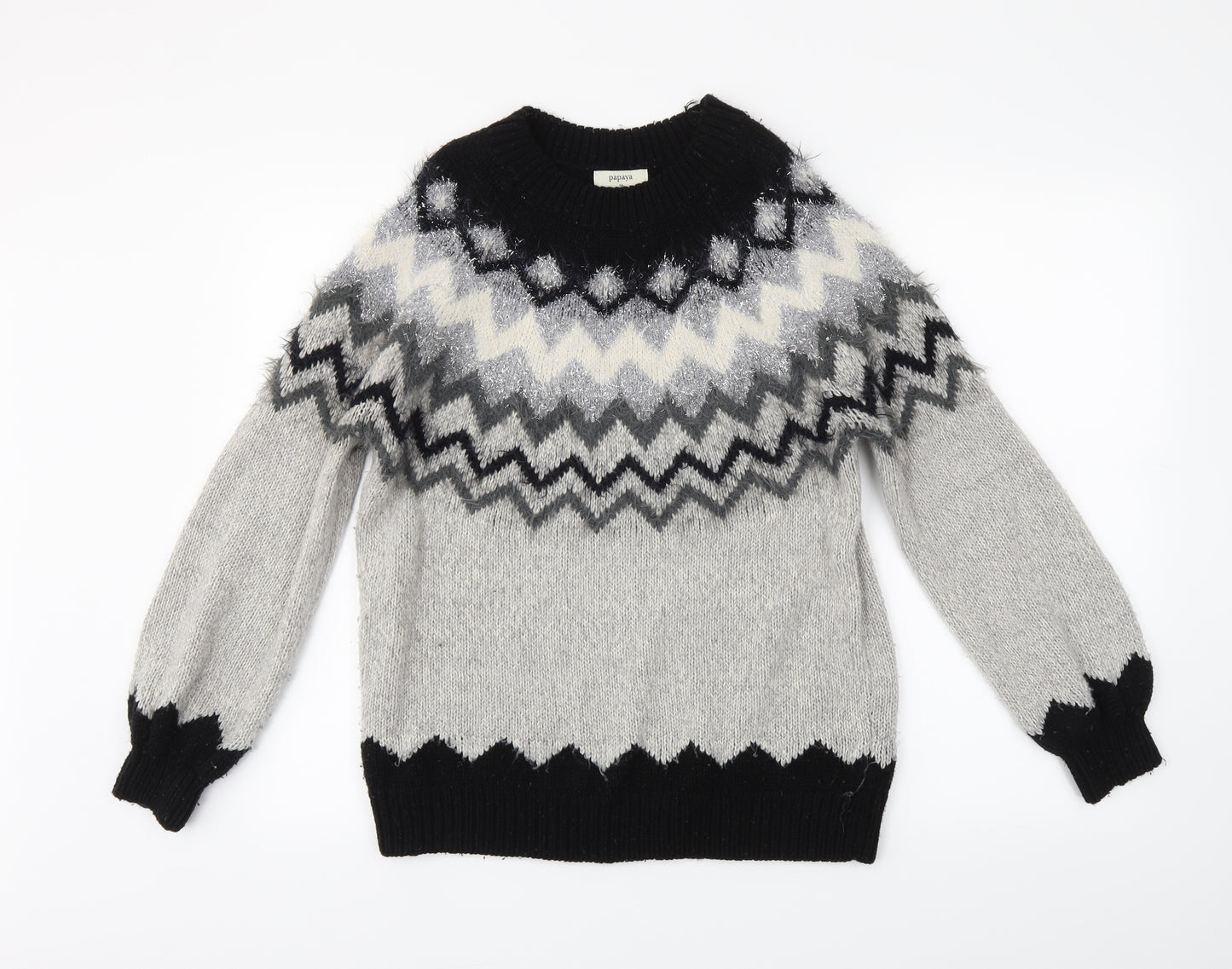 Papaya Womens Grey Herringbone  Pullover Jumper Size M