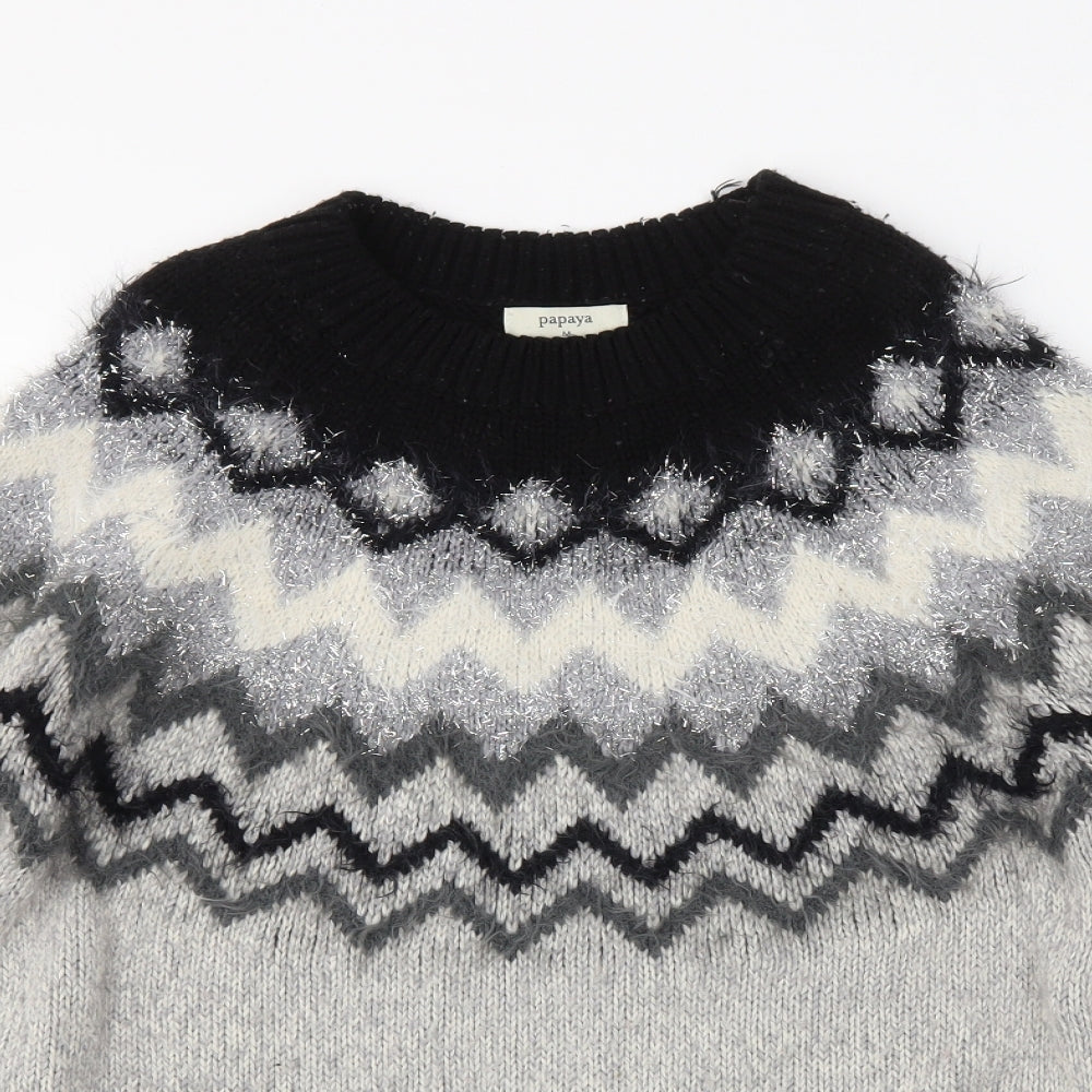 Papaya Womens Grey Herringbone  Pullover Jumper Size M