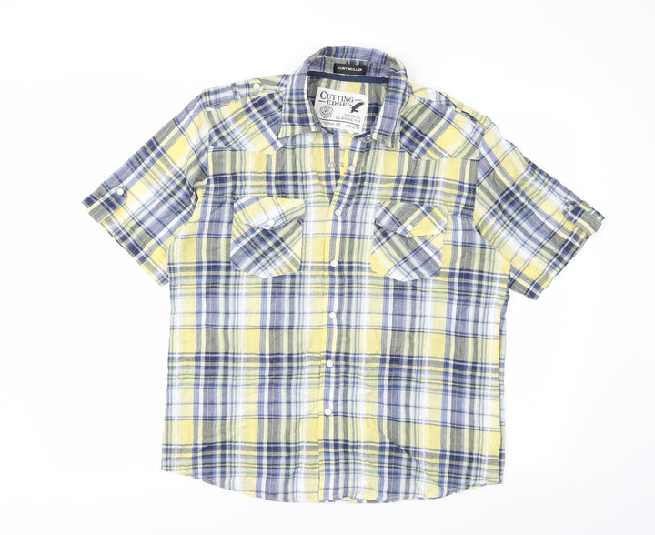 Kurt Muller Mens Yellow Plaid   Button-Up Size M