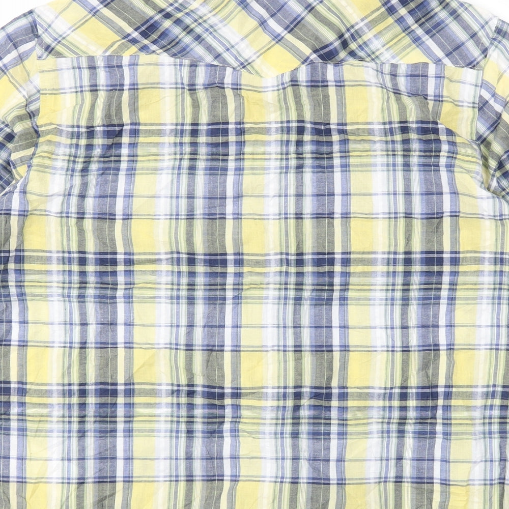 Kurt Muller Mens Yellow Plaid   Button-Up Size M