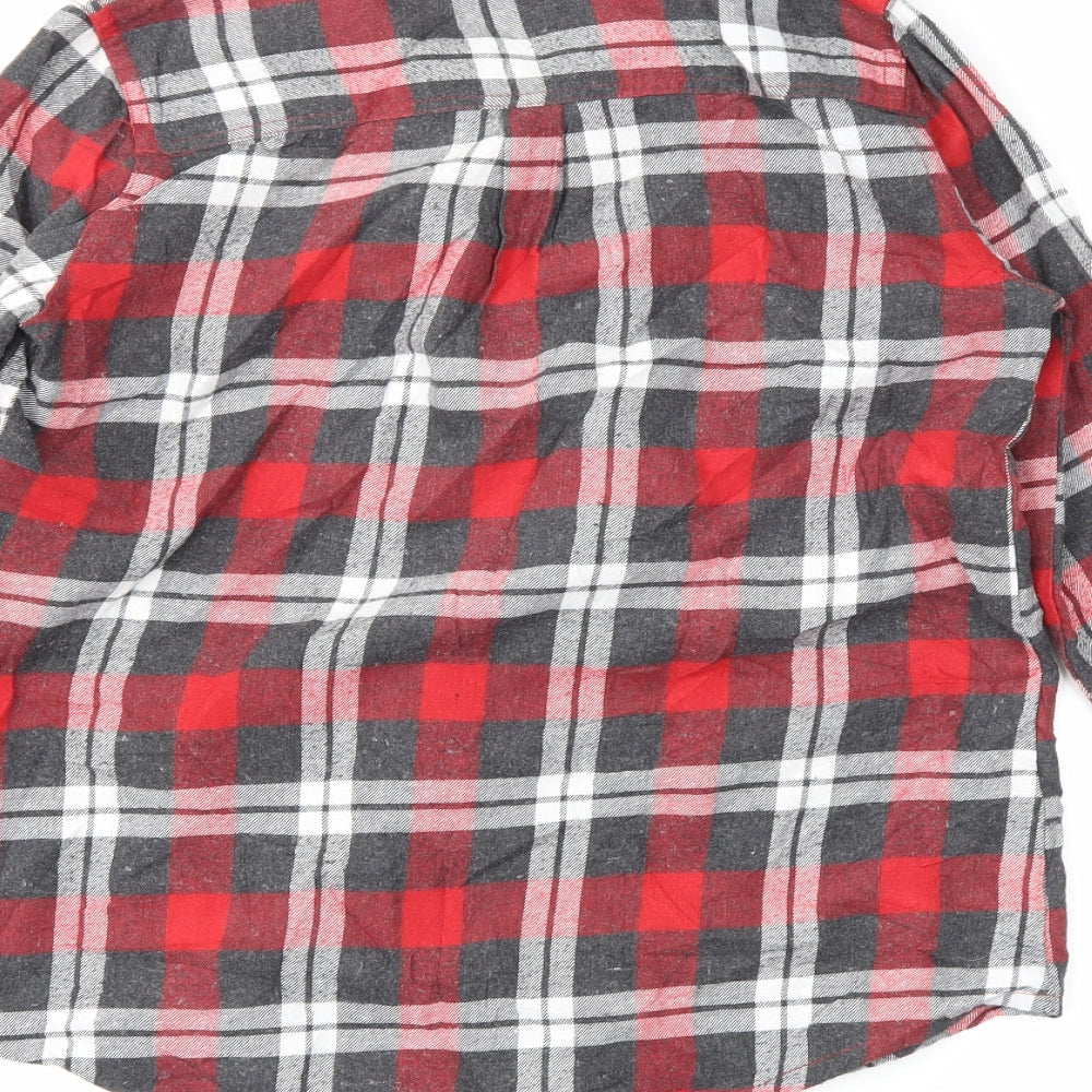 Boohoo Womens Red Plaid  Basic Button-Up Size 10